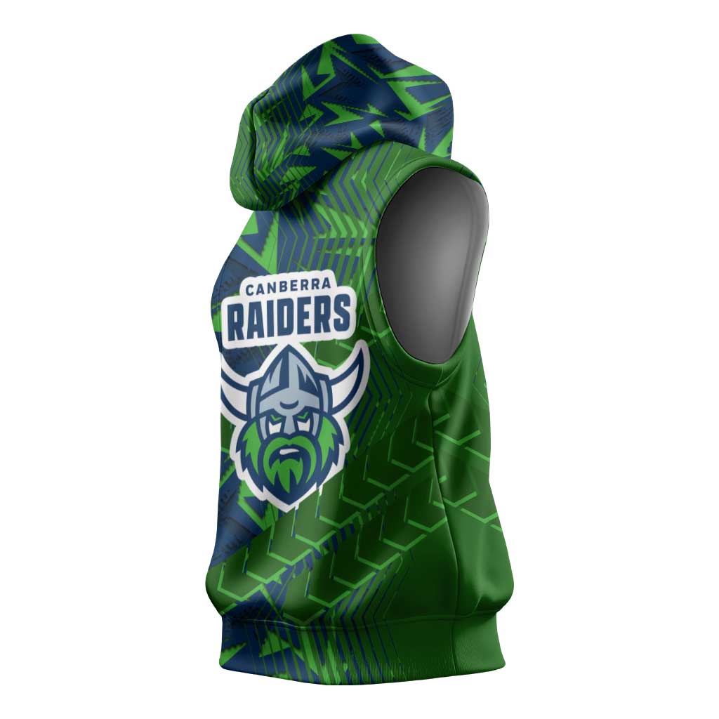 Canberra Raiders Rugby Sleeveless Hoodie Fierce Mascot Geometric Tribal Art