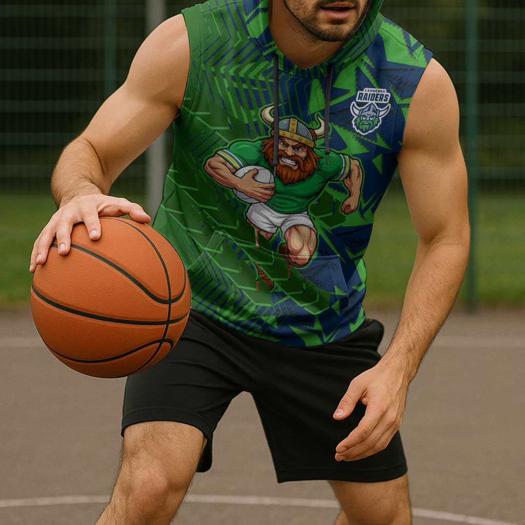Canberra Raiders Rugby Sleeveless Hoodie Fierce Mascot Geometric Tribal Art