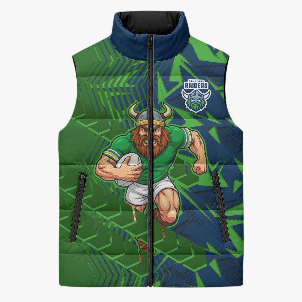 Canberra Raiders Rugby Sleeveless Puffer Jacket Fierce Mascot Geometric Tribal Art