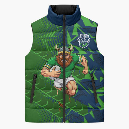 Canberra Raiders Rugby Sleeveless Puffer Jacket Fierce Mascot Geometric Tribal Art