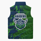 Canberra Raiders Rugby Sleeveless Puffer Jacket Fierce Mascot Geometric Tribal Art
