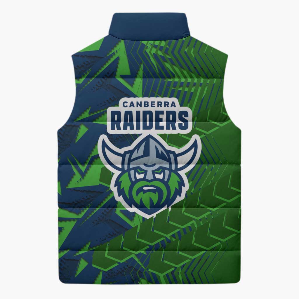 Canberra Raiders Rugby Sleeveless Puffer Jacket Fierce Mascot Geometric Tribal Art