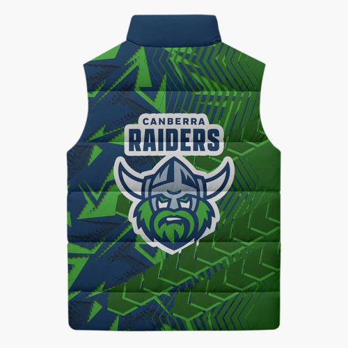 Canberra Raiders Rugby Sleeveless Puffer Jacket Fierce Mascot Geometric Tribal Art