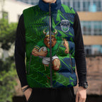 Canberra Raiders Rugby Sleeveless Puffer Jacket Fierce Mascot Geometric Tribal Art