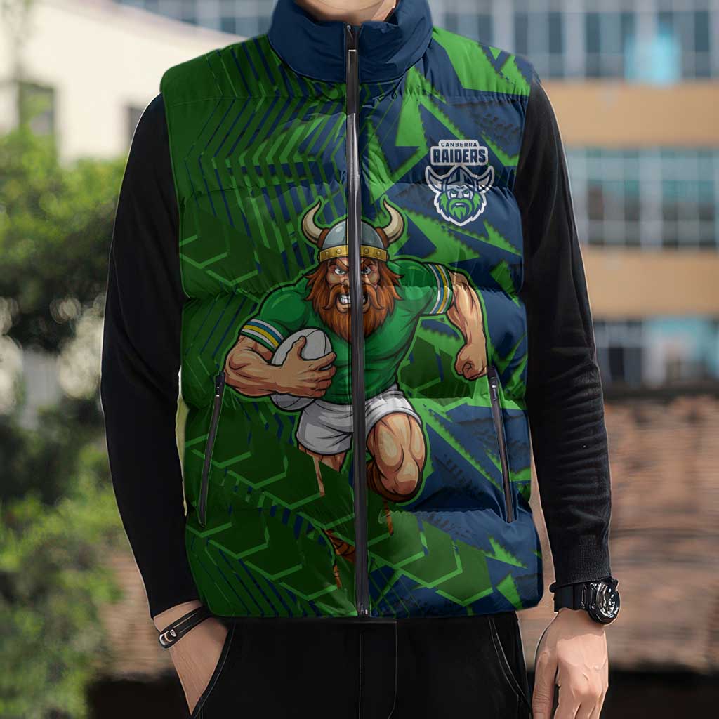 Canberra Raiders Rugby Sleeveless Puffer Jacket Fierce Mascot Geometric Tribal Art