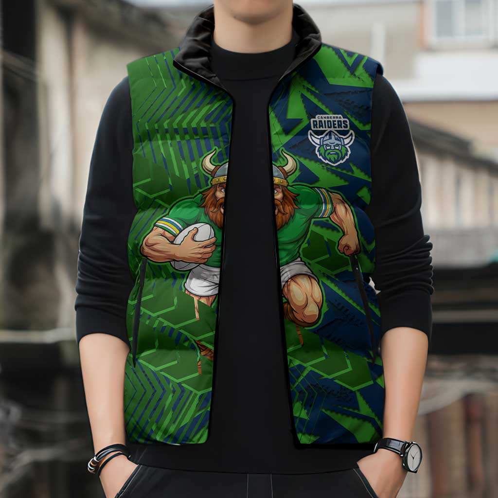Canberra Raiders Rugby Sleeveless Puffer Jacket Fierce Mascot Geometric Tribal Art
