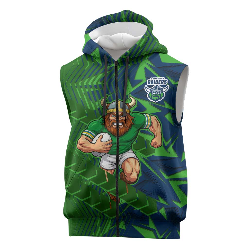 Canberra Raiders Rugby Sleeveless Zip Hoodie Fierce Mascot Geometric Tribal Art
