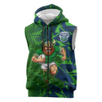 Canberra Raiders Rugby Sleeveless Zip Hoodie Fierce Mascot Geometric Tribal Art
