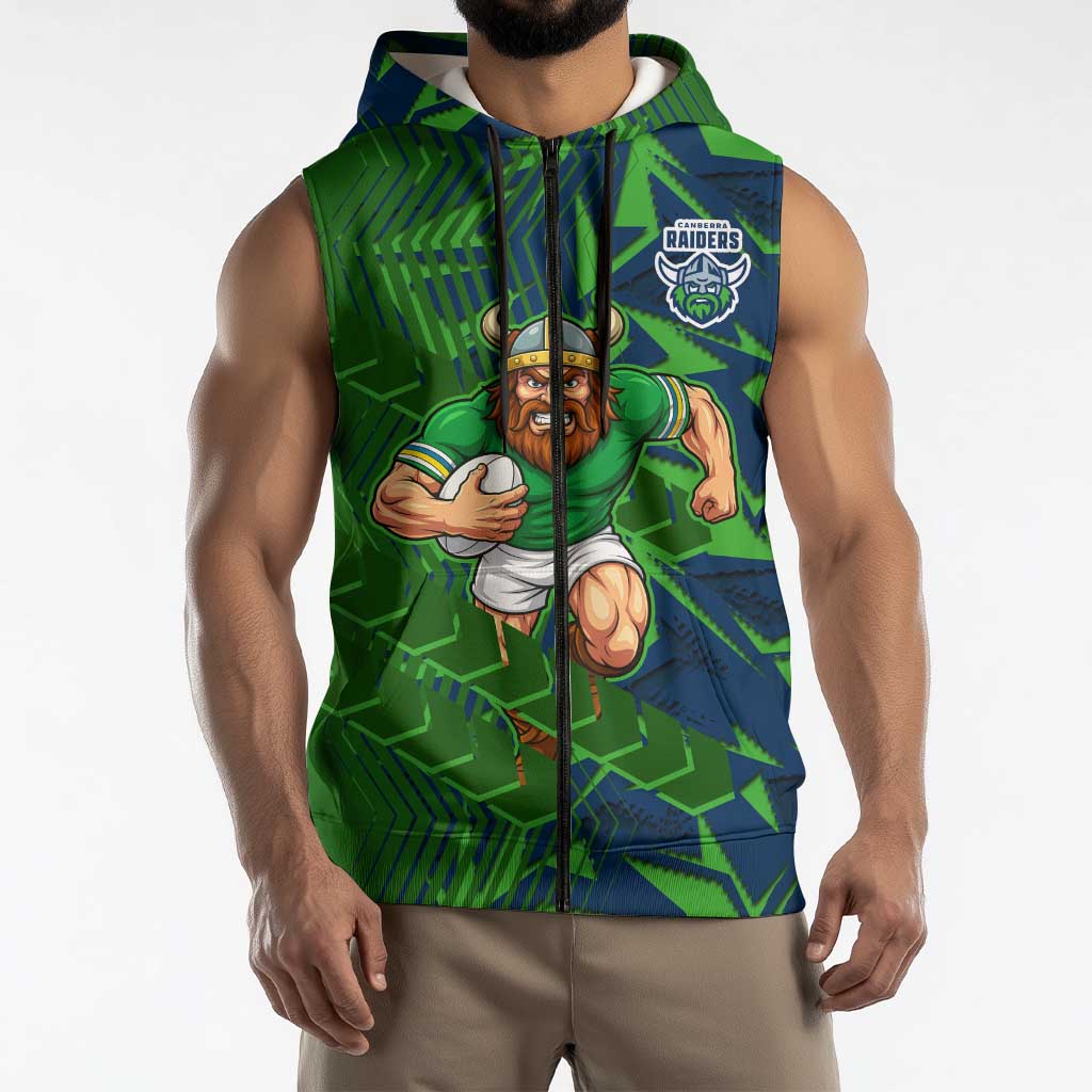 Canberra Raiders Rugby Sleeveless Zip Hoodie Fierce Mascot Geometric Tribal Art