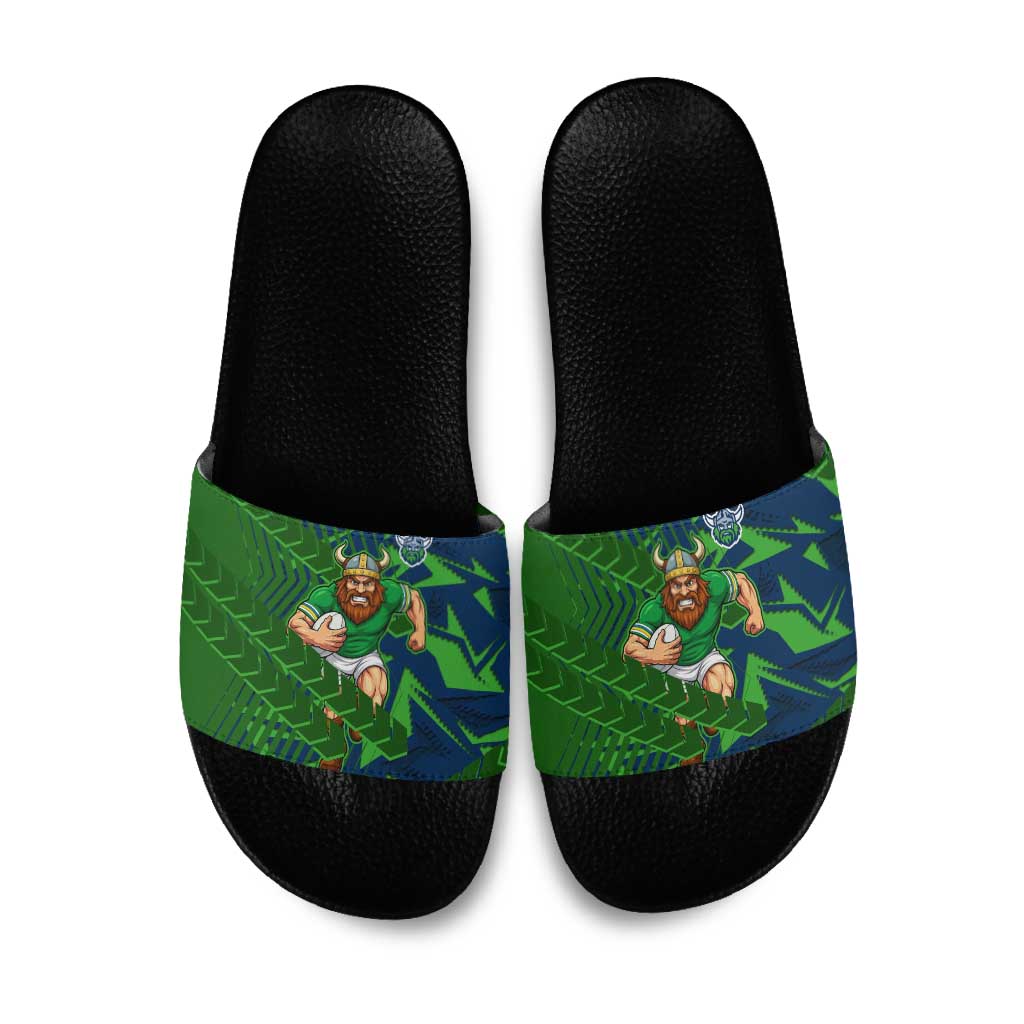 Canberra Raiders Rugby Slide Sandals Fierce Mascot Geometric Tribal Art