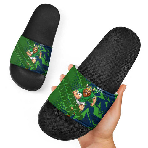 Canberra Raiders Rugby Slide Sandals Fierce Mascot Geometric Tribal Art
