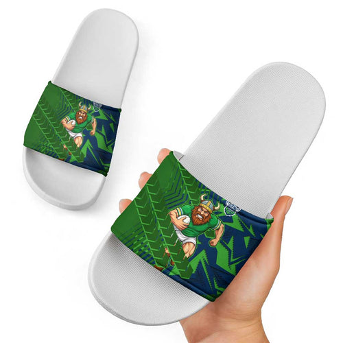 Canberra Raiders Rugby Slide Sandals Fierce Mascot Geometric Tribal Art