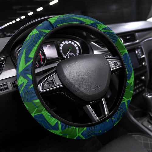 Canberra Raiders Rugby Steering Wheel Cover Fierce Mascot Geometric Tribal Art
