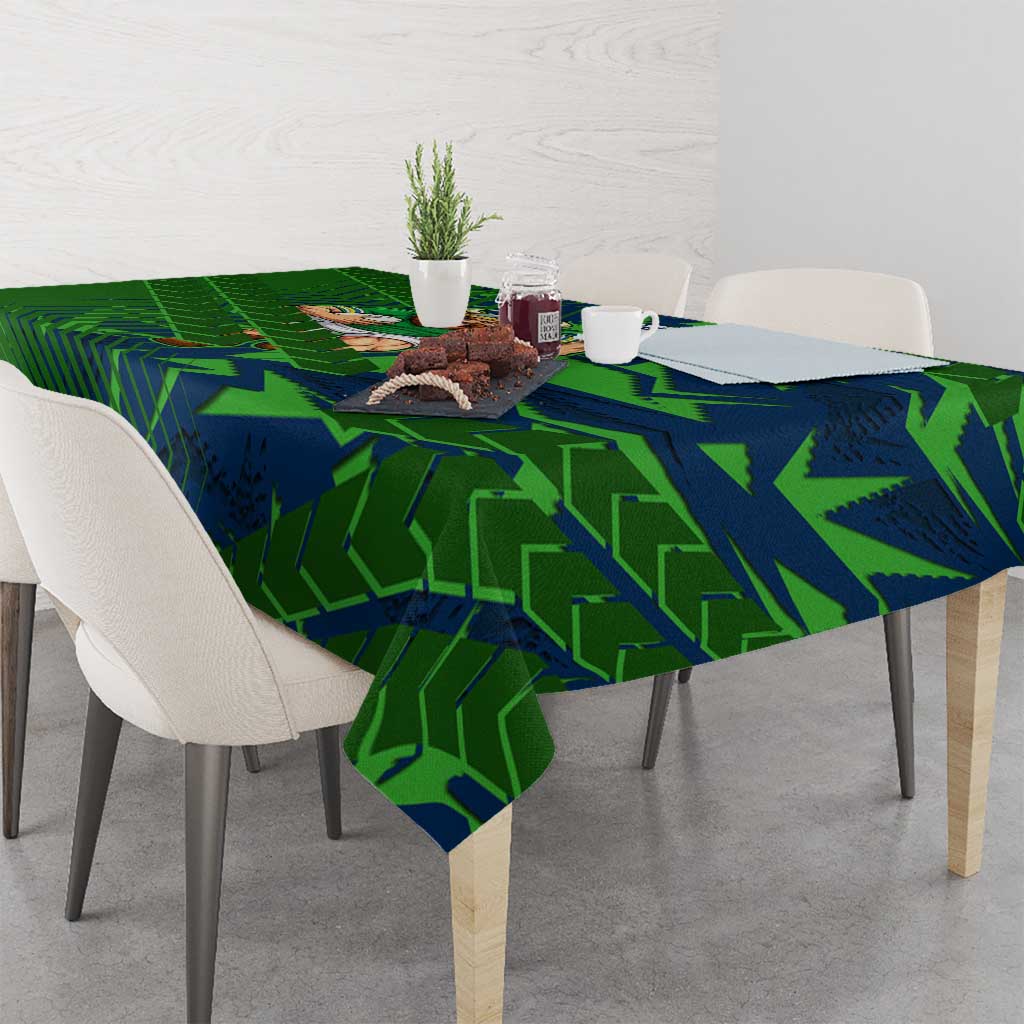 Canberra Raiders Rugby Tablecloth Fierce Mascot Geometric Tribal Art