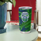 Canberra Raiders Rugby Tumbler Cup Fierce Mascot Geometric Tribal Art