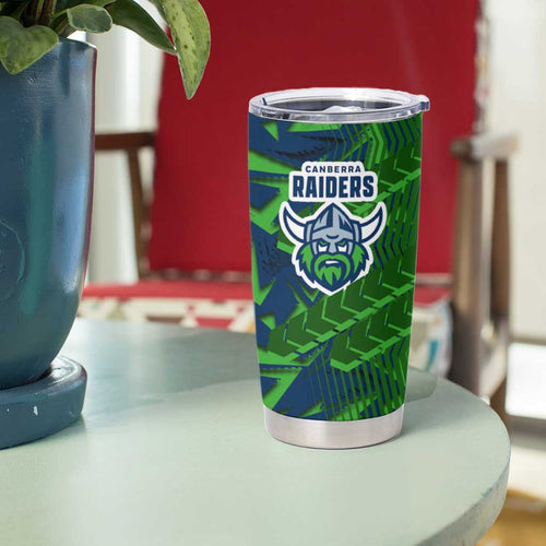 Canberra Raiders Rugby Tumbler Cup Fierce Mascot Geometric Tribal Art