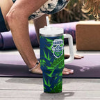 Canberra Raiders Rugby Tumbler With Handle Fierce Mascot Geometric Tribal Art