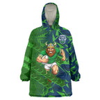 Canberra Raiders Rugby Wearable Blanket Hoodie Fierce Mascot Geometric Tribal Art