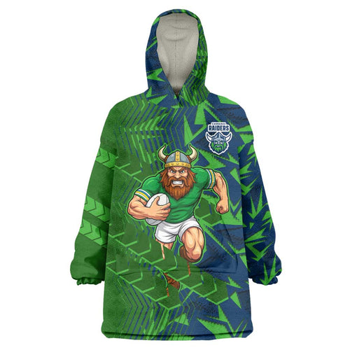 Canberra Raiders Rugby Wearable Blanket Hoodie Fierce Mascot Geometric Tribal Art
