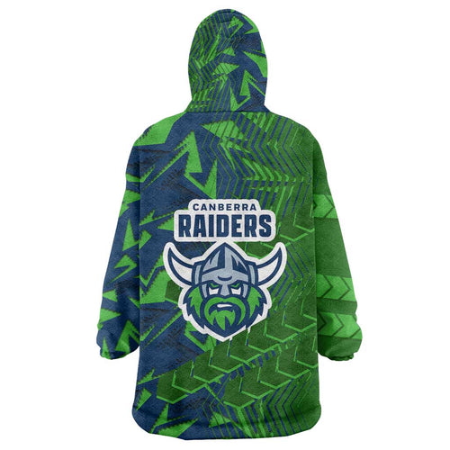 Canberra Raiders Rugby Wearable Blanket Hoodie Fierce Mascot Geometric Tribal Art