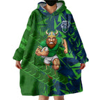Canberra Raiders Rugby Wearable Blanket Hoodie Fierce Mascot Geometric Tribal Art