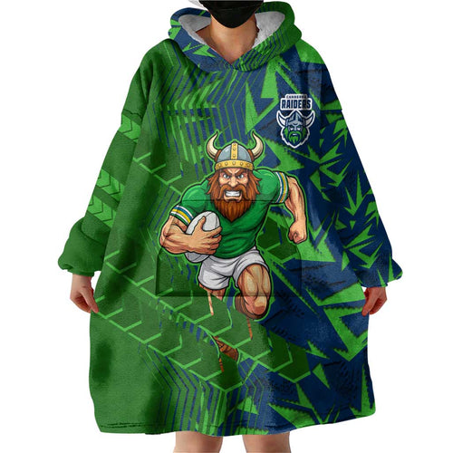 Canberra Raiders Rugby Wearable Blanket Hoodie Fierce Mascot Geometric Tribal Art