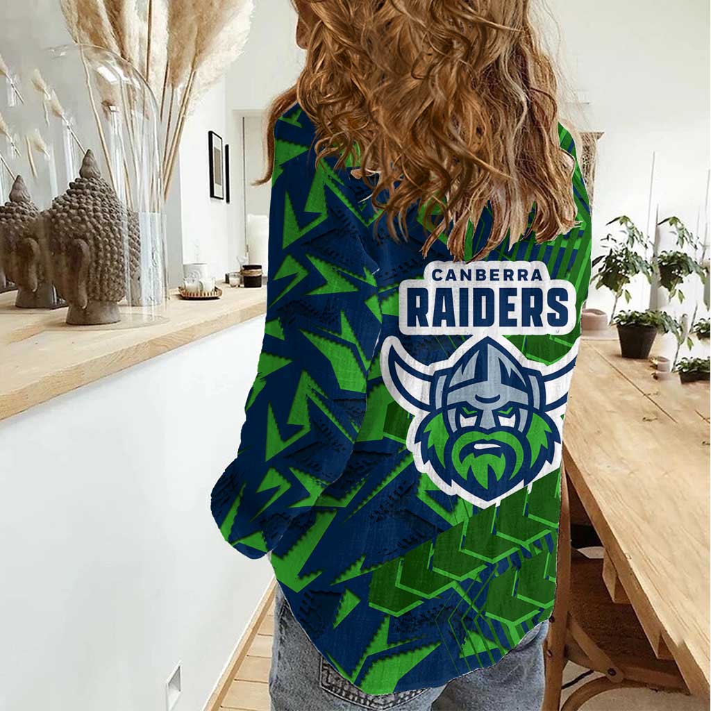 Canberra Raiders Rugby Women Casual Shirt Fierce Mascot Geometric Tribal Art
