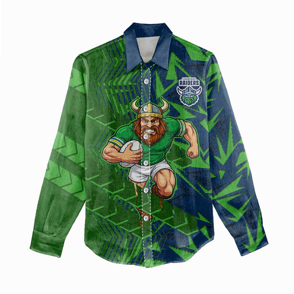Canberra Raiders Rugby Women Casual Shirt Fierce Mascot Geometric Tribal Art