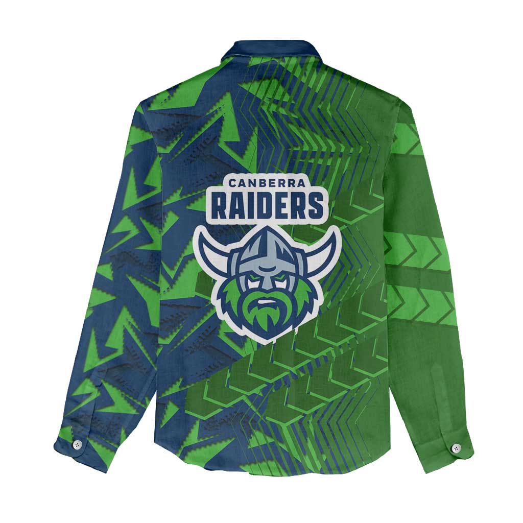 Canberra Raiders Rugby Women Casual Shirt Fierce Mascot Geometric Tribal Art