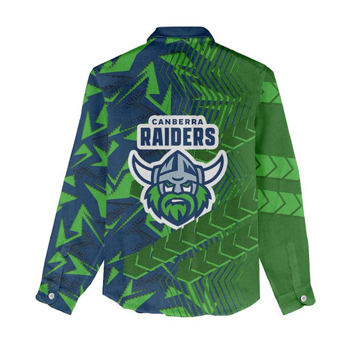 Canberra Raiders Rugby Women Casual Shirt Fierce Mascot Geometric Tribal Art