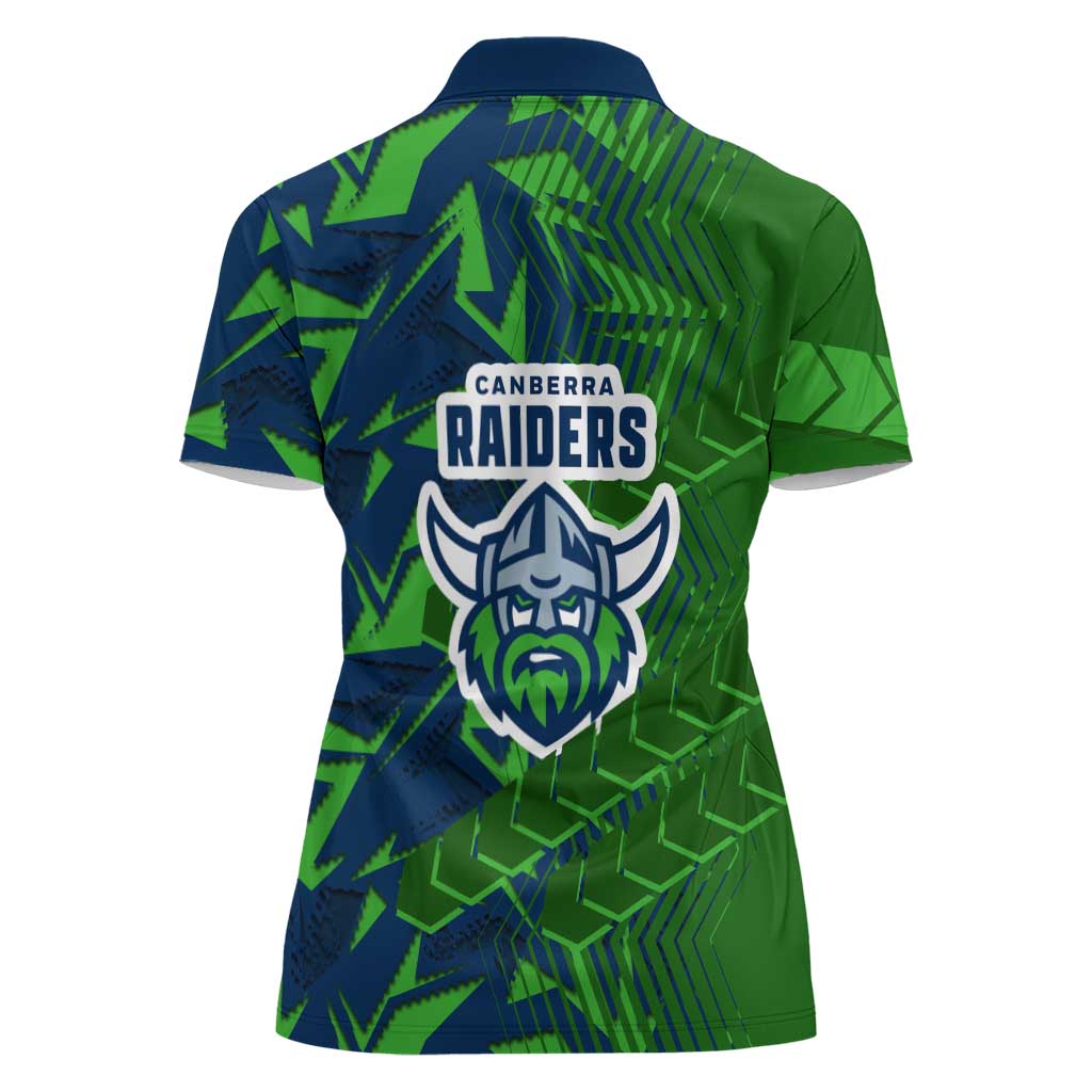 Canberra Raiders Rugby Women Polo Shirt Fierce Mascot Geometric Tribal Art