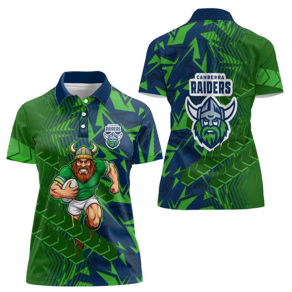 Canberra Raiders Rugby Women Polo Shirt Fierce Mascot Geometric Tribal Art