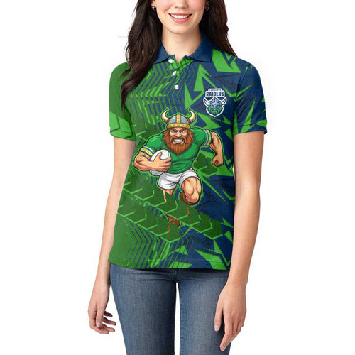 Canberra Raiders Rugby Women Polo Shirt Fierce Mascot Geometric Tribal Art