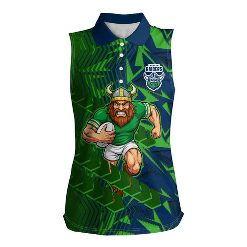 Canberra Raiders Rugby Women Sleeveless Polo Shirt Fierce Mascot Geometric Tribal Art