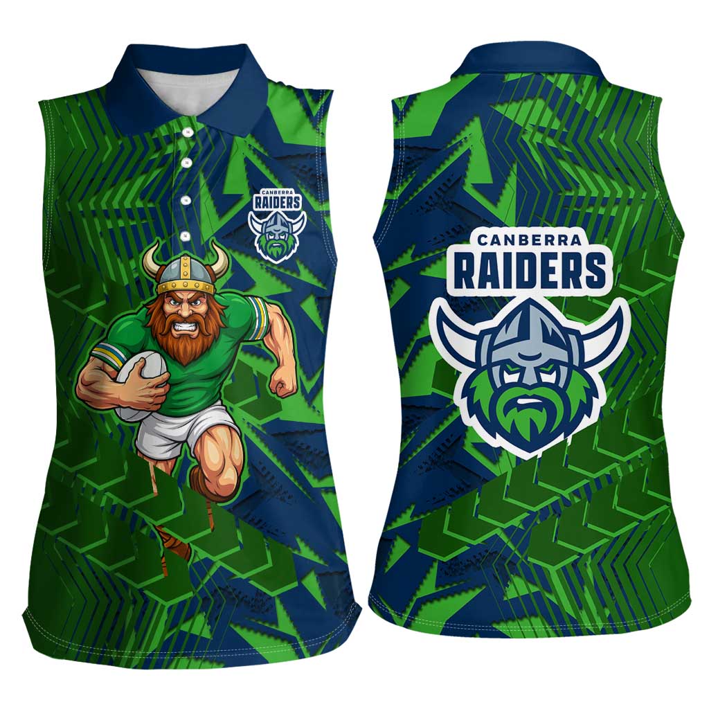 Canberra Raiders Rugby Women Sleeveless Polo Shirt Fierce Mascot Geometric Tribal Art