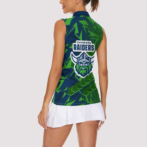 Canberra Raiders Rugby Women Sleeveless Polo Shirt Fierce Mascot Geometric Tribal Art