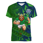 Canberra Raiders Rugby Women V-Neck T-Shirt Fierce Mascot Geometric Tribal Art