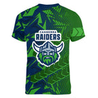 Canberra Raiders Rugby Women V-Neck T-Shirt Fierce Mascot Geometric Tribal Art