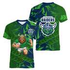 Canberra Raiders Rugby Women V-Neck T-Shirt Fierce Mascot Geometric Tribal Art