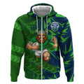Canberra Raiders Rugby Zip Hoodie Fierce Mascot Geometric Tribal Art