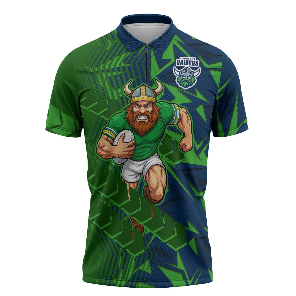 Canberra Raiders Rugby Zipper Polo Shirt Fierce Mascot Geometric Tribal Art