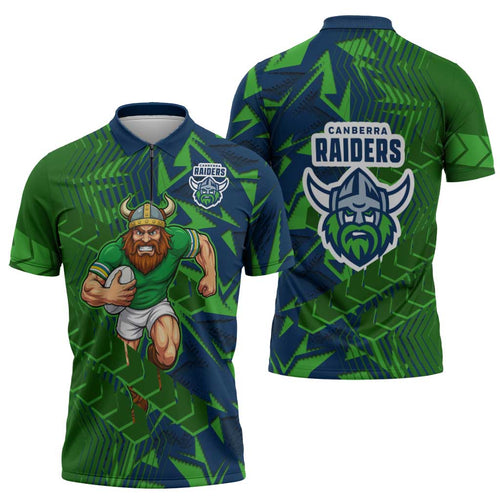 Canberra Raiders Rugby Zipper Polo Shirt Fierce Mascot Geometric Tribal Art