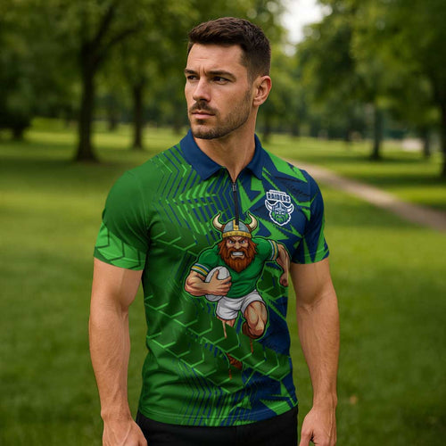 Canberra Raiders Rugby Zipper Polo Shirt Fierce Mascot Geometric Tribal Art