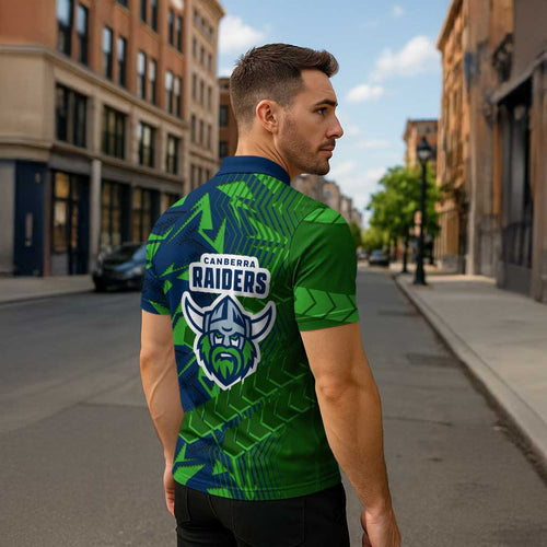 Canberra Raiders Rugby Zipper Polo Shirt Fierce Mascot Geometric Tribal Art