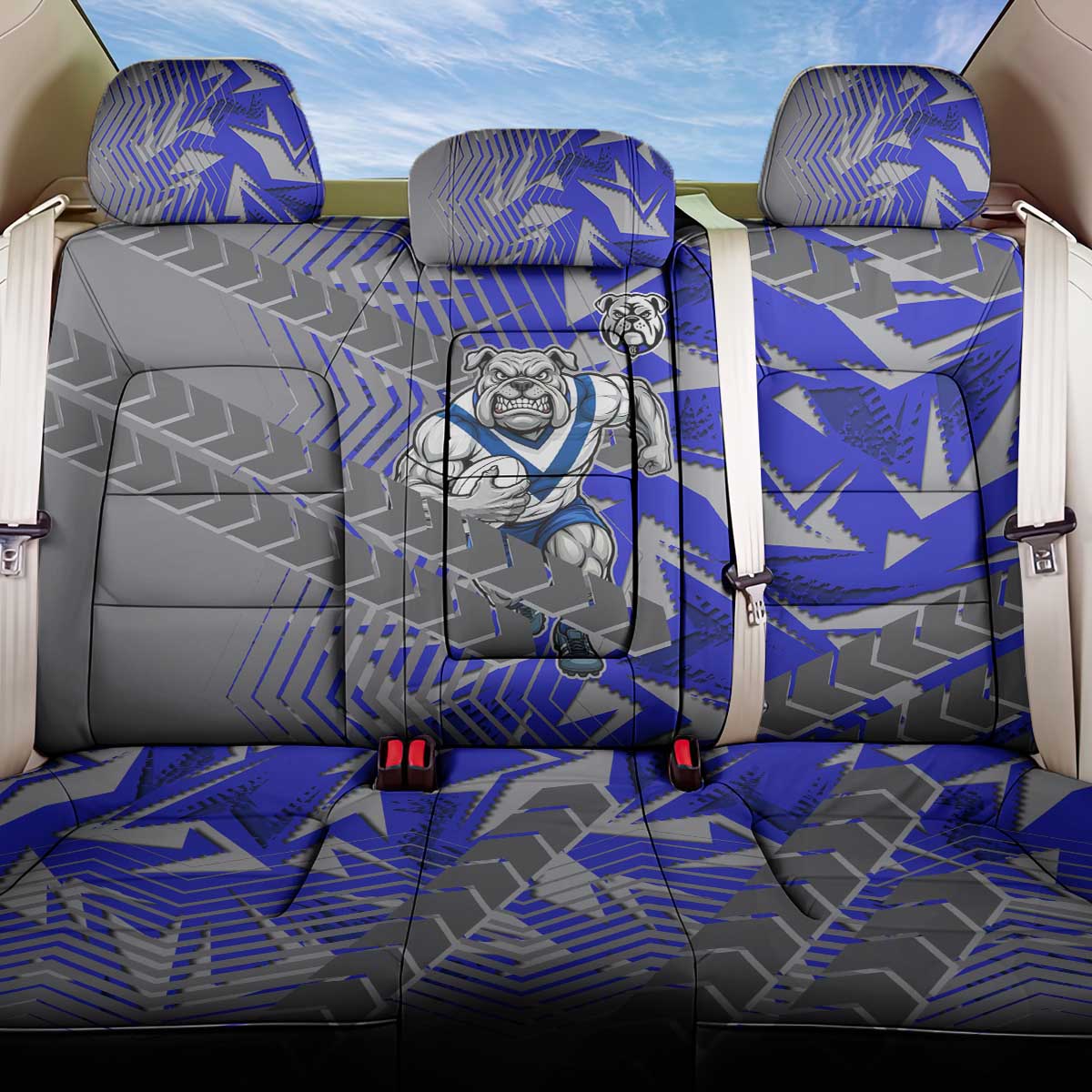 Canterbury Bankstown Bulldogs Rugby Back Car Seat Cover Fierce Mascot Geometric Tribal Art