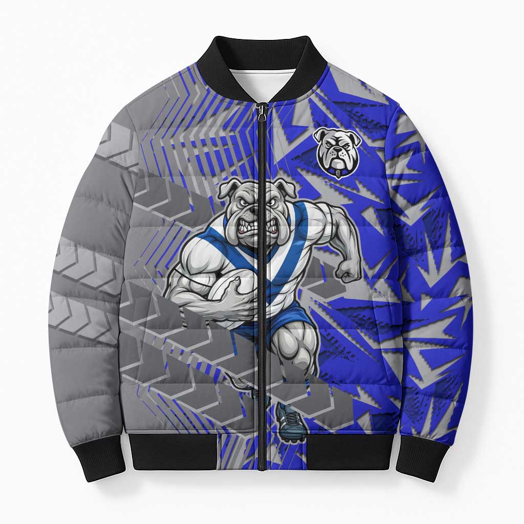 Canterbury Bankstown Bulldogs Rugby Bomber Puffer Jacket Fierce Mascot Geometric Tribal Art