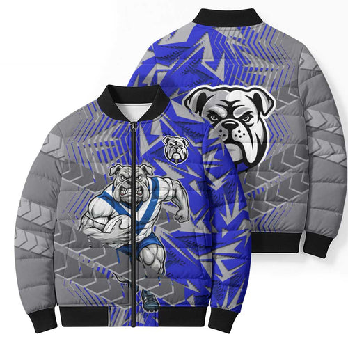 Canterbury Bankstown Bulldogs Rugby Bomber Puffer Jacket Fierce Mascot Geometric Tribal Art