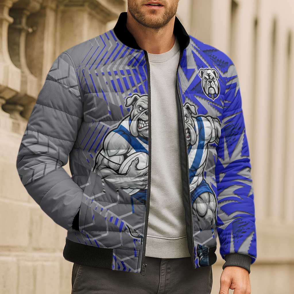 Canterbury Bankstown Bulldogs Rugby Bomber Puffer Jacket Fierce Mascot Geometric Tribal Art