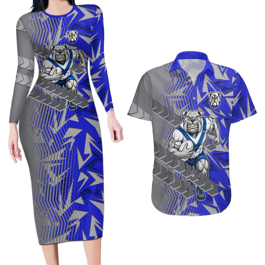 Canterbury Bankstown Bulldogs Rugby Couples Matching Long Sleeve Bodycon Dress and Hawaiian Shirt Fierce Mascot Geometric Tribal Art