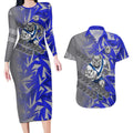 Canterbury Bankstown Bulldogs Rugby Couples Matching Long Sleeve Bodycon Dress and Hawaiian Shirt Fierce Mascot Geometric Tribal Art